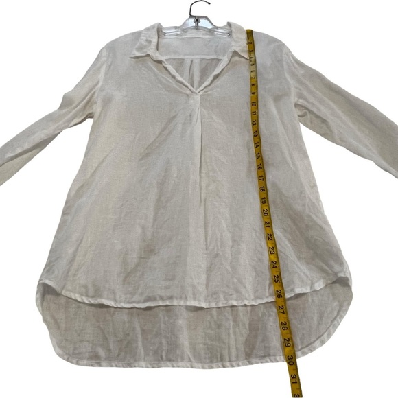 CP SHADES Linen Popover V Neck Long Sleeve Tunic Top Blouse White Boho Coastal - Picture 10 of 15